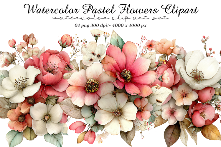 Watercolor Pastel Flowers Clipart