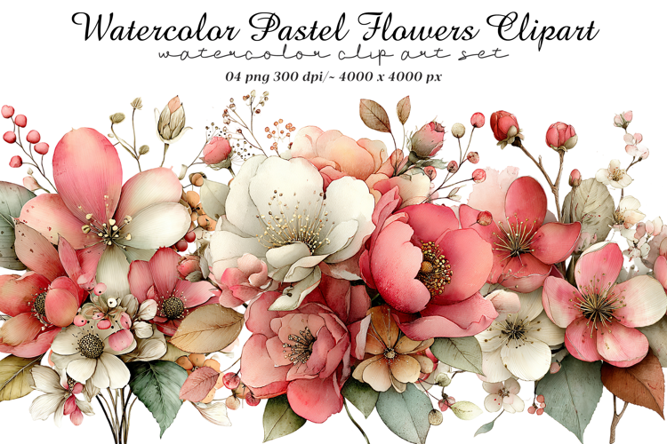 Watercolor Pastel Flowers Clipart
