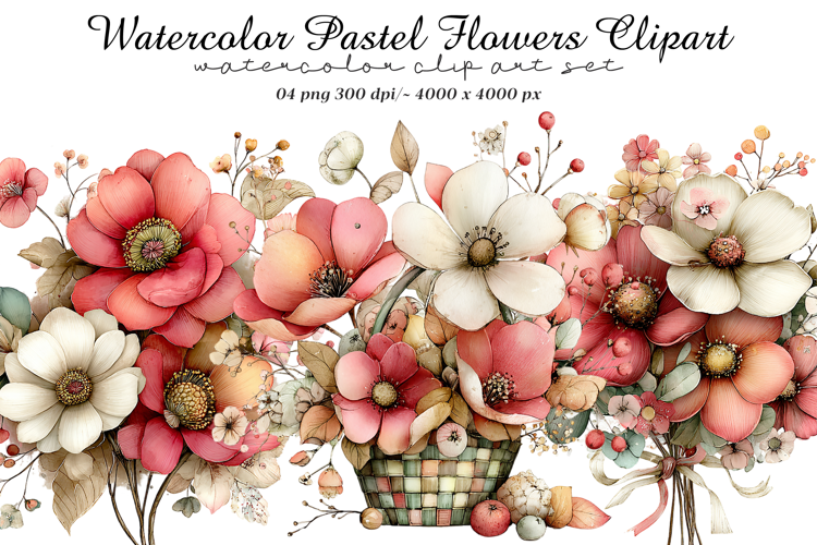 Watercolor Pastel Flowers Clipart