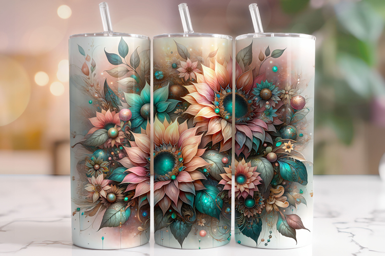 Floral Tumbler Wrap, Flowers Tumbler Wrap, Pastel Tumbler