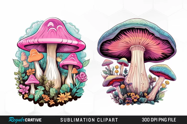 Watercolor Pastel Mystic Mushroom Graphic Clipart