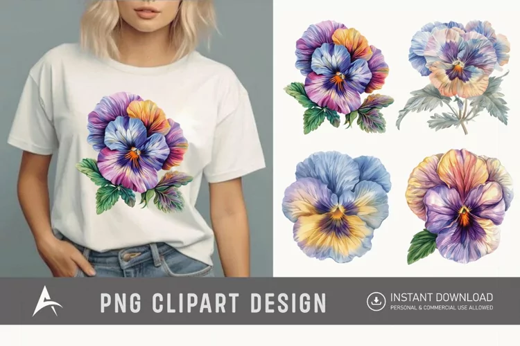 Watercolor Pastel Pansy Clipart