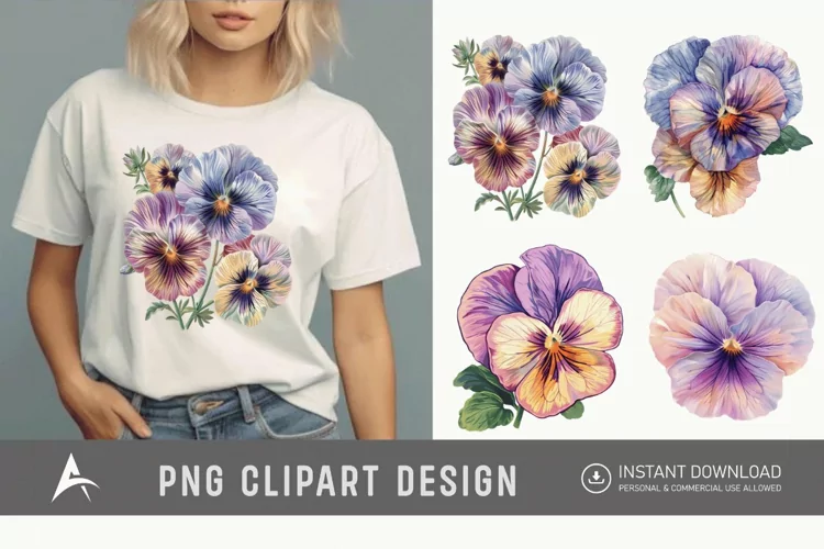 Watercolor Pastel Pansy Clipart
