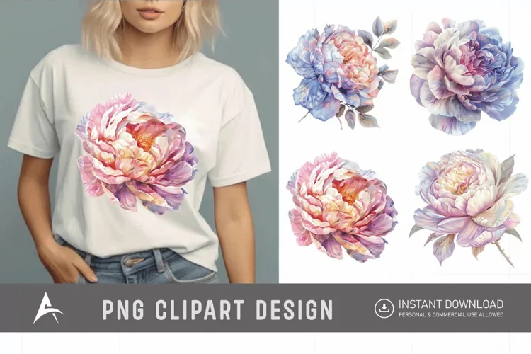Watercolor Pastel Peony Clipart