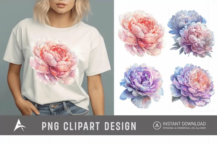 Watercolor Pastel Peony Clipart