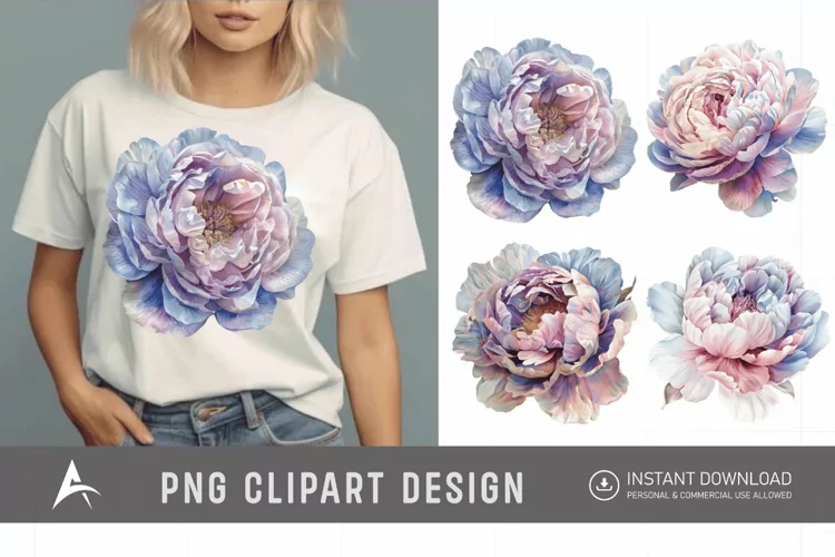 Watercolor Pastel Peony Clipart