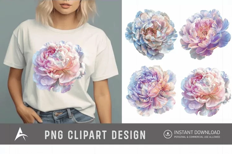 Watercolor Pastel Peony Clipart