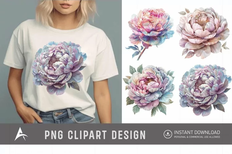 Watercolor Pastel Peony Clipart