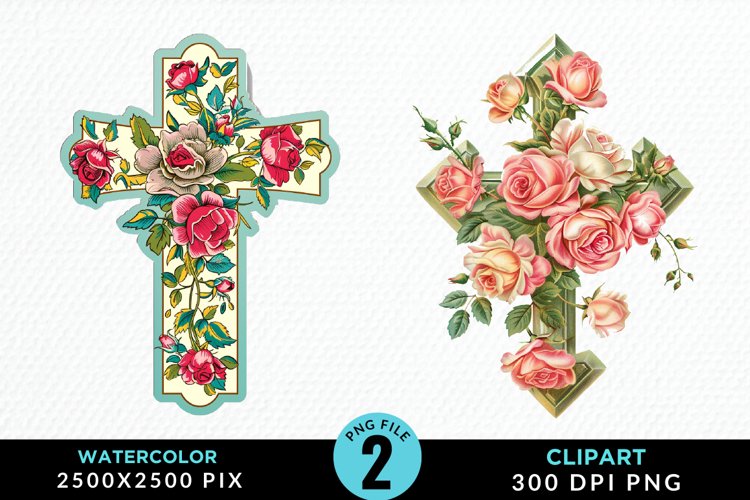 Watercolor Pastel Rose Cross Illustration Clipart