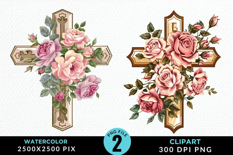 Watercolor Pastel Rose Cross Exquisite Clipart