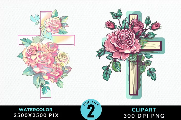 Watercolor Pastel Rose Cross Exquisite Clipart