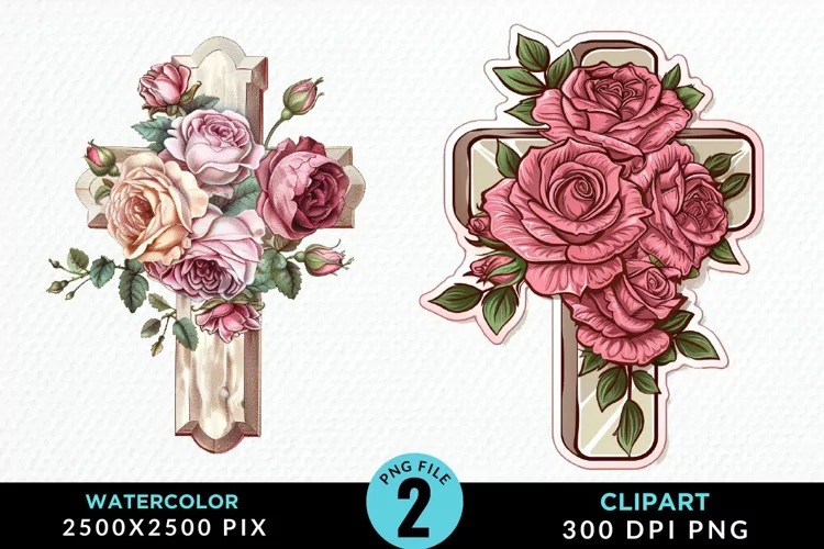 Watercolor Pastel Rose Cross Exquisite Clipart