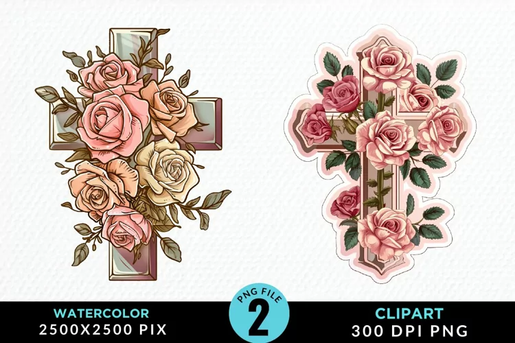Watercolor Pastel Rose Cross Exquisite Clipart