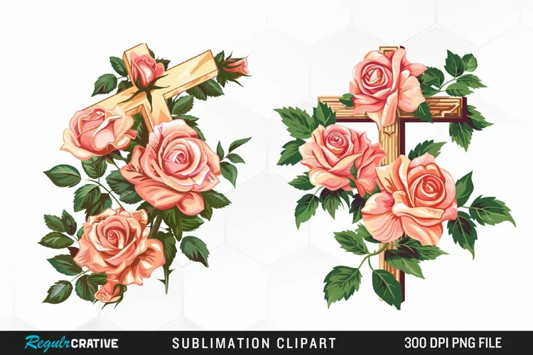 Watercolor Pastel Rose Cross Collection Clipart