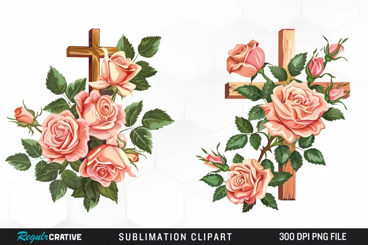 Watercolor Pastel Rose Cross Collection Clipart
