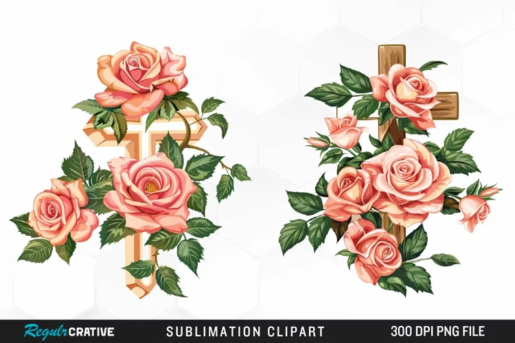 Watercolor Pastel Rose Cross Collection Clipart