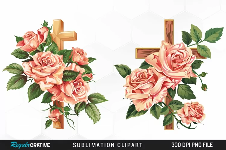 Watercolor Pastel Rose Cross Collection Clipart