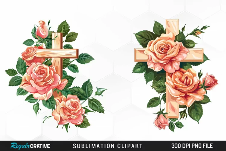 Watercolor Pastel Rose Cross Collection Clipart