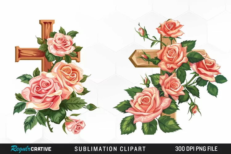 Watercolor Pastel Rose Cross Collection Art Clipart