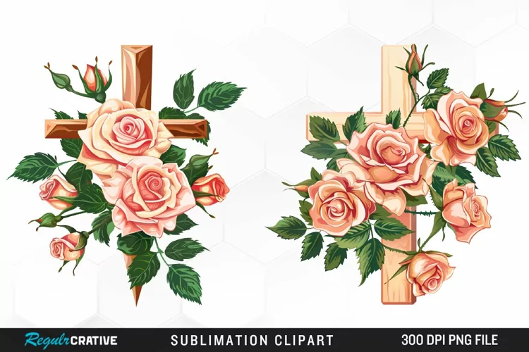 Watercolor Pastel Rose Cross Collection Clipart