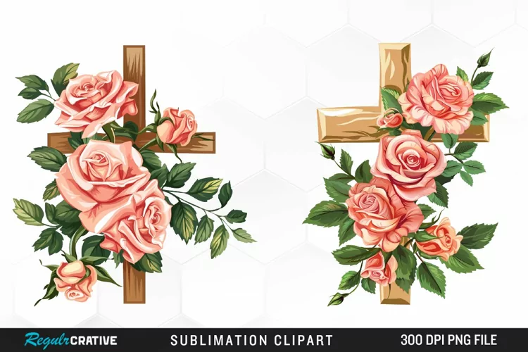 Watercolor Pastel Rose Cross Collection Clipart