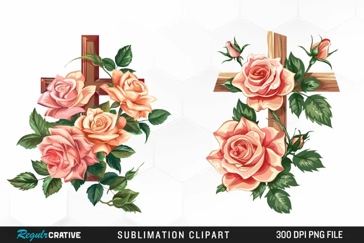 Watercolor Pastel Rose Cross Collection Art Clipart