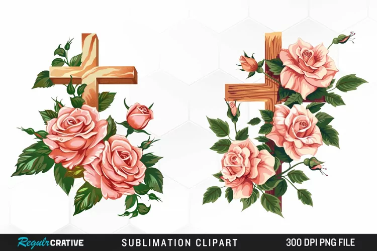 Watercolor Pastel Rose Cross Collection Clipart