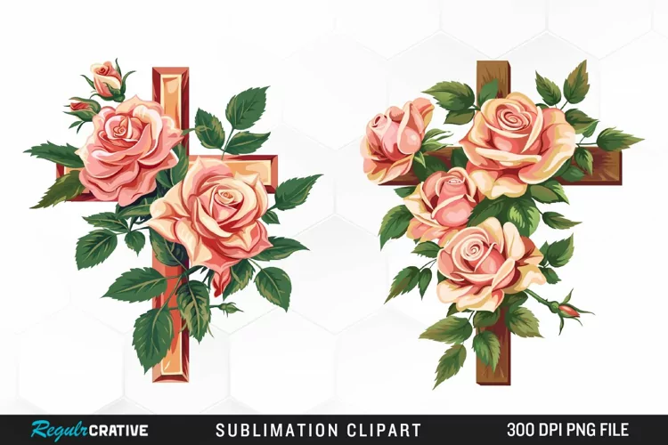 Watercolor Pastel Rose Cross Collection Art Clipart