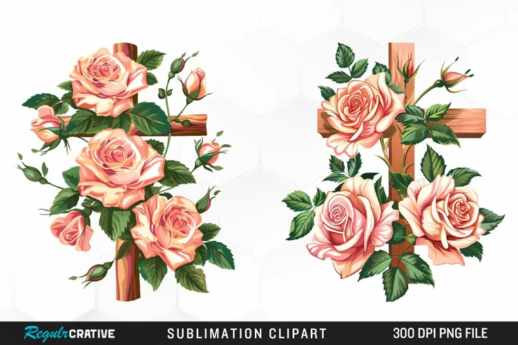 Watercolor Pastel Rose Cross Collection Clipart