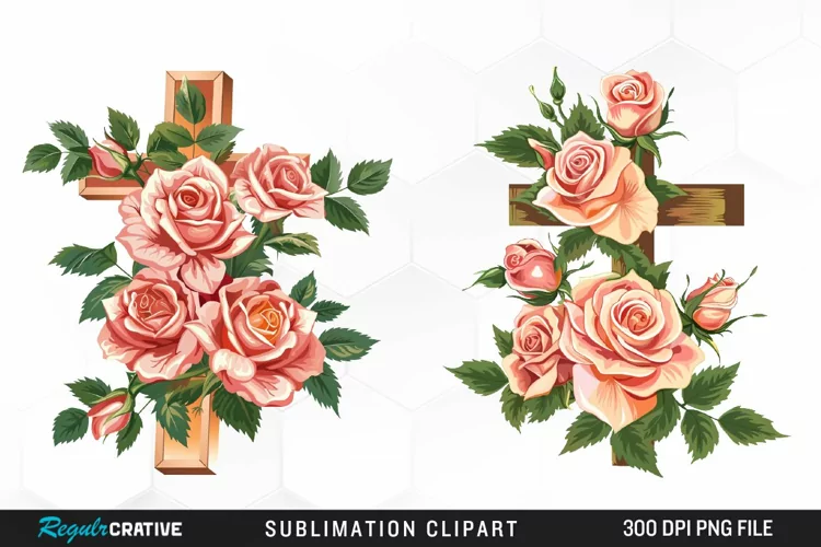 Watercolor Pastel Rose Cross Collection Clipart