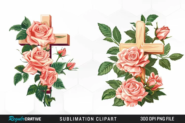 Watercolor Pastel Rose Cross Collection Art Clipart