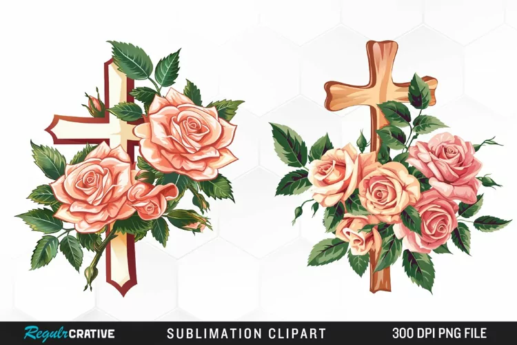 Watercolor Pastel Rose Cross Collection Art Clipart