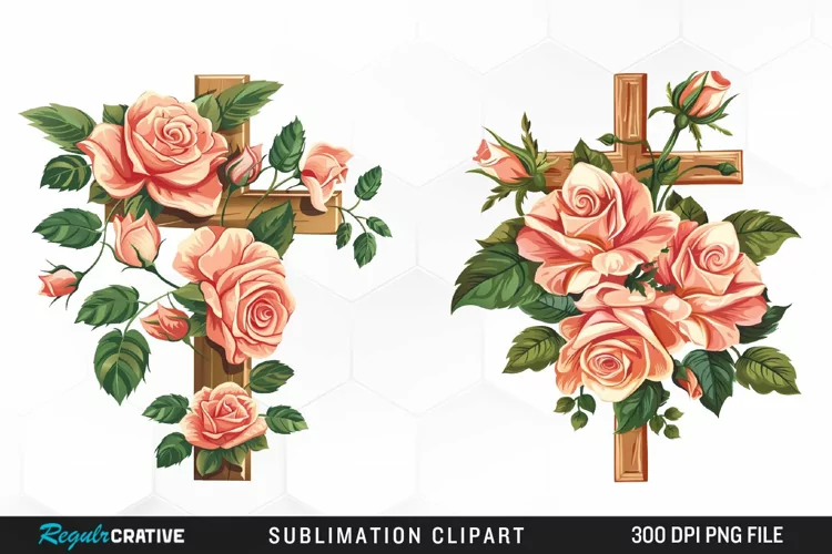 Watercolor Pastel Rose Cross Collection Art Clipart