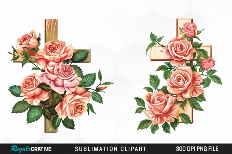 Watercolor Pastel Rose Cross Collection Clipart