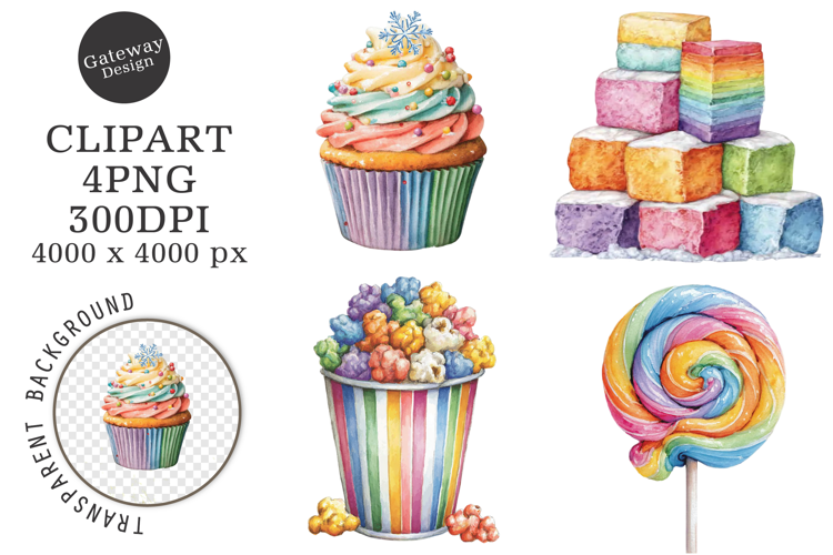 Watercolor Pastel Sweets Clipart