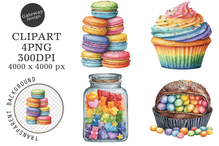 Watercolor Pastel Sweets Clipart