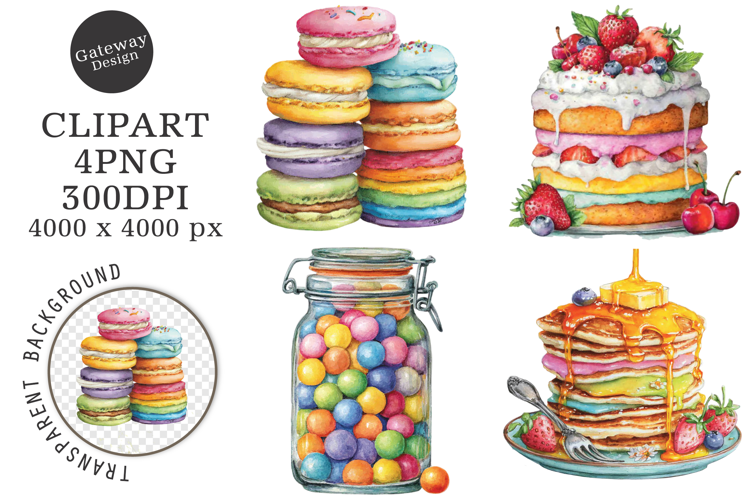 Watercolor Pastel Sweets Clipart