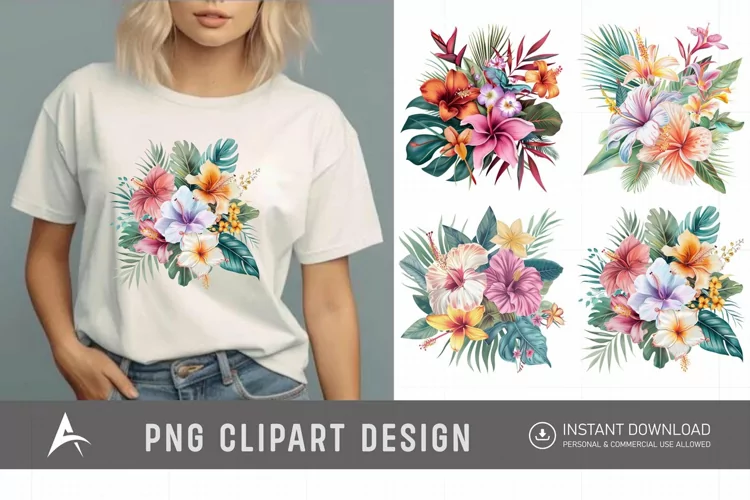Watercolor Pastel Tropical Flower Clipart