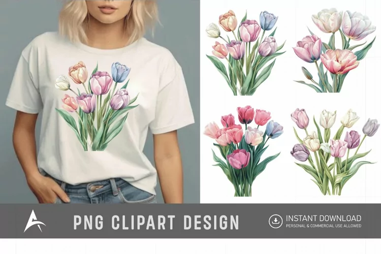 Watercolor Pastel Tulip Flower Clipart
