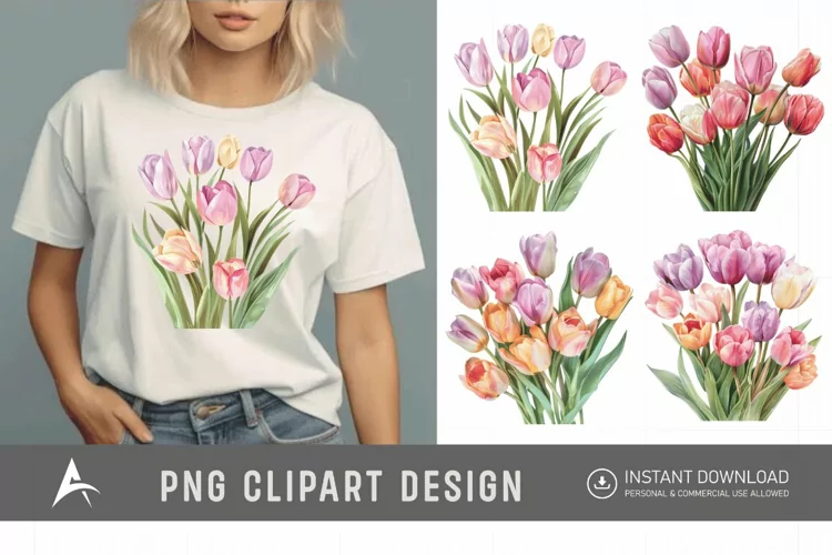 Watercolor Pastel Tulip Flower Clipart