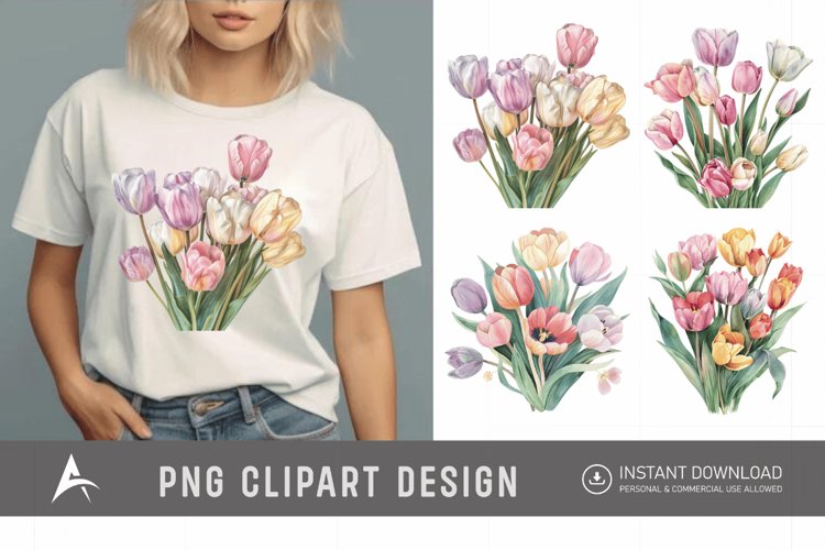 Watercolor Pastel Tulip Flower Clipart