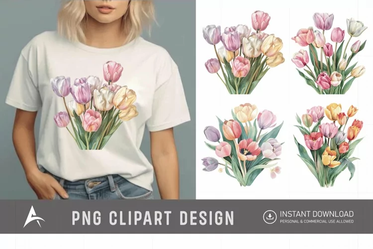 Watercolor Pastel Tulip Flower Clipart