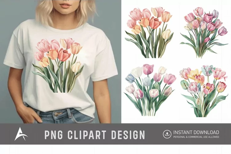 Watercolor Pastel Tulip Flower Clipart
