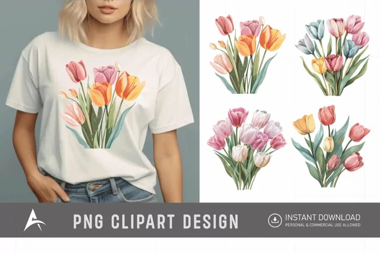 Watercolor Pastel Tulip Flower Clipart