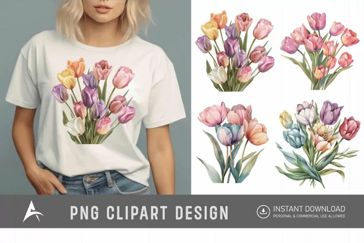 Watercolor Pastel Tulip Flower Clipart