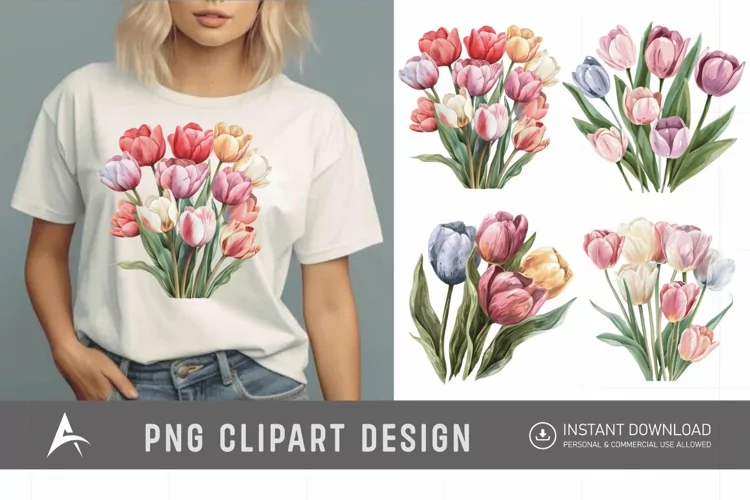 Watercolor Pastel Tulip Flower Clipart