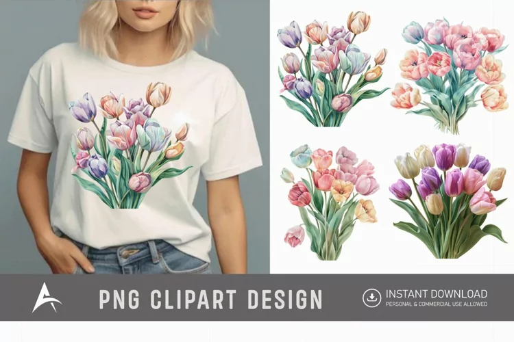 Watercolor Pastel Tulip Flower Clipart