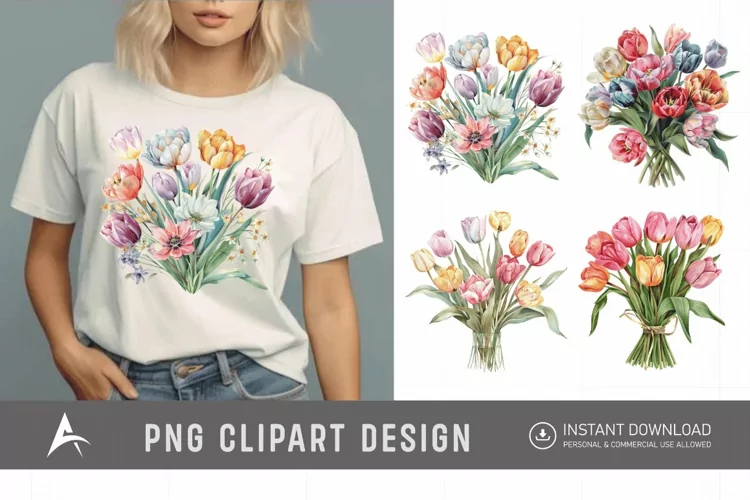 Watercolor Pastel Tulip Flower Clipart