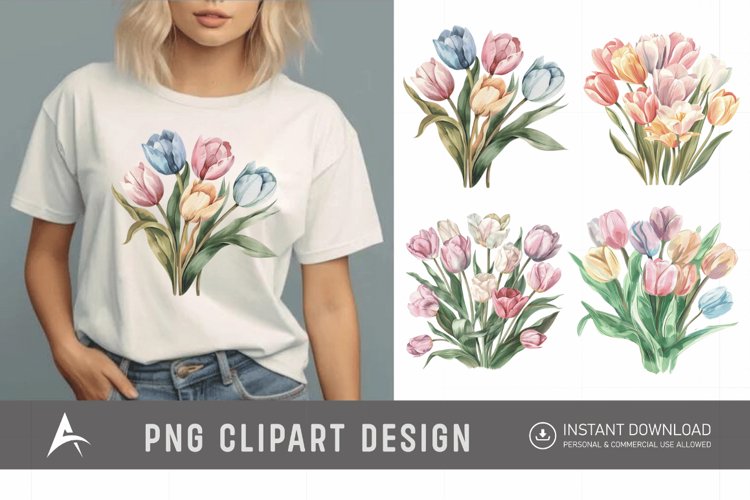 Watercolor Pastel Tulip Flower Clipart