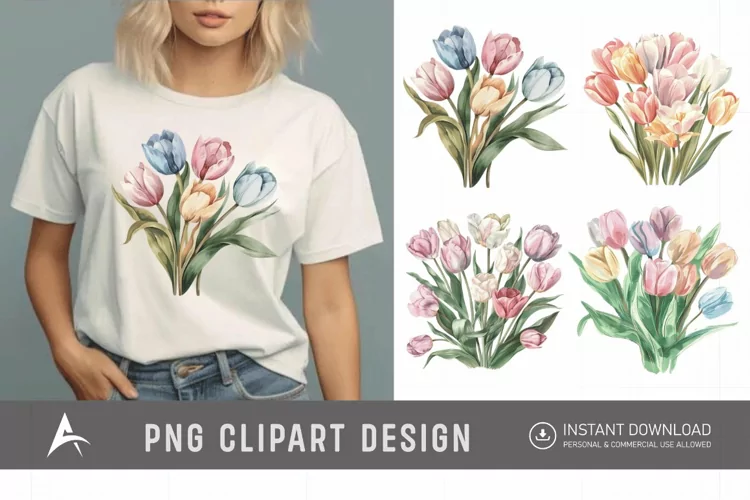 Watercolor Pastel Tulip Flower Clipart
